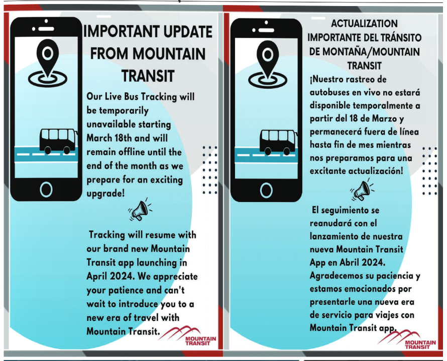 Mountain Transit live tracking update March 2024